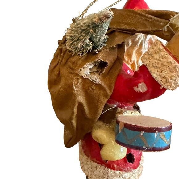 Vintage Paper Mache Santa Claus Figure Trim Jolly Old St Nick Holding A Drum - Picture 5 of 8